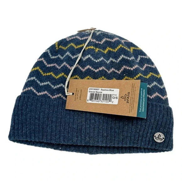 Prana Youth Youth Boy OS Winter Beanie Hat Wool Blue Green Shades New - Picture 2 of 6